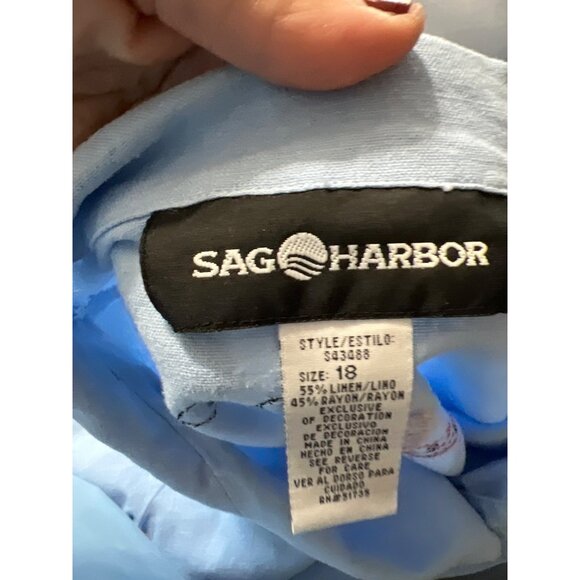 Embroidered Linen Blend Shirt Sz 18 Button-Down Light Blue Floral Beach Lagenlo - Picture 6 of 12